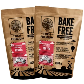 Éden Prémium Bake-Free Szénhidrátcsökkentett kenyér lisztkeverék DUO 2x1000 g, gluténmentes, rostdús, vegán lisztkeverék csomagolásban.