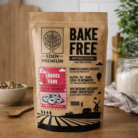 Éden Prémium Bake-Free Lángos-fánk lisztkeverék DUO 2x1000 g, gluténmentes és vegán lisztkeverék csomagolásban.