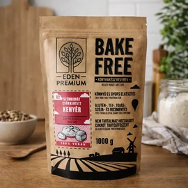 Éden Prémium Bake-Free Szénhidrátcsökkentett kenyér lisztkeverék DUO 2x1000 g, gluténmentes, rostdús, vegán lisztkeverék csomagolásban.