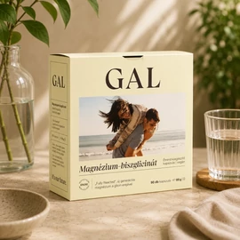 GAL Magnézium-biszglicinát DUO 2×90 kapszula, két fehér GAL doboz és üvegben kapszulák, FSC‑tanúsított, 100%-ban újrahasznosítható csomagolással.