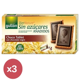 Gullón ZERO Choco Tablet – Étcsokoládés keksz 3x150 g – cukormentes, rostban gazdag keksz