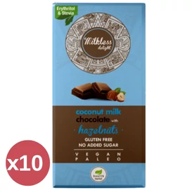 Health Market kókusztejes csokoládé egész mogyoróval 10x80 g kínáló csomag, krémes tejmentes csokoládé mogyorószemekkel