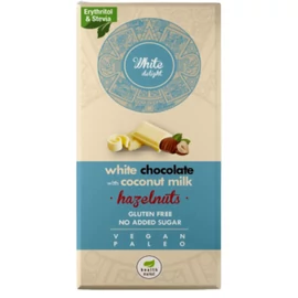 Health Market White Delight fehér csokoládé egész mogyoróval 80 g, krémes állag, látható mogyorószemek