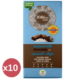 Dia-Wellness Health Market kókusztejes csokoládé kókuszchipsszel 10x80 g kínáló csomag, krémes tejmentes csokoládé kókuszdarabokkal