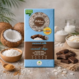 Dia-Wellness Health Market Milkless Delight kókusztejes csokoládé kókuszchipsszel, krémes tejmentes csokoládé tábla kókuszdarabokkal