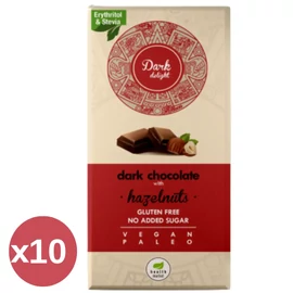 Health Market Dark Delight étcsokoládé egész mogyoróval, kemény állagú étcsokoládé tábla, látható egész mogyorószemekkel