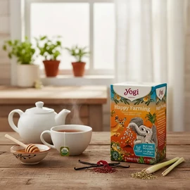 YOGI TEA BIO Boldog farm tea DUO 34x2 g – bio rooibos indiai citromfű vanília narancsos fűszertea DUO kiszerelésben, koffeinmentes