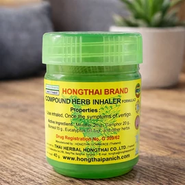 Hongthai zöld gyógynövényes inhalátor csavaros kupakkal, mentolos illóolajos thai inhaláló kis méretű tégelyben