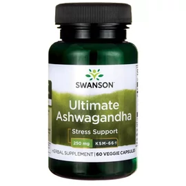 Swanson Ultimate Ashwagandha 250 mg KSM-66 60 kapszula, standardizált Withania somnifera gyökérkivonat vegán kapszulás kiszerelésben