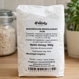 Paleolit Magnézium-biszglicinát por 500 g csomag, glicinhez kötött magnézium por étrend-kiegészítő vízben oldható formában
