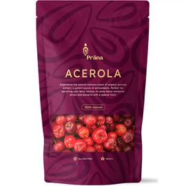 Prana Acerola por 100 g kiszerelésben, finom őrlésű acerola cseresznyepor, amely italokhoz, smoothie-khoz és joghurthoz egyszerűen adagolható mindennapi használatra.