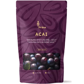 Prana acai por 60 g csomagolásban, finom őrlemény smoothie-k, joghurt és zabkása kiegészítéséhez, könnyen adagolható, mindennapi felhasználásra alkalmas.