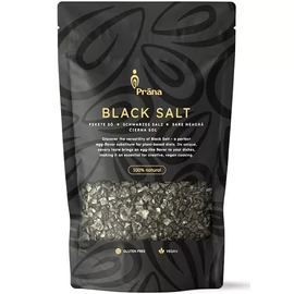 Prana őrölt fekete só 250 g kiszerelésben, kala namak vulkáni eredetű ásványi só főzéshez és konyhai felhasználásra.