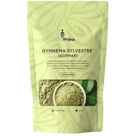 Prana Gymnema Sylvestre (Gurmar) por 100 g kiszerelésben, finomra őrölt növényi alapanyag teákhoz, turmixokhoz vagy ételekhez, könnyen adagolható formában.