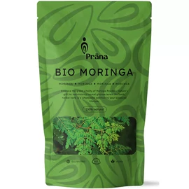 Prana bio moringa por 125 g kiszerelésben, finomra őrölt növényi por turmixok, joghurtok és ételek kiegészítésére a mindennapi étrendben.
