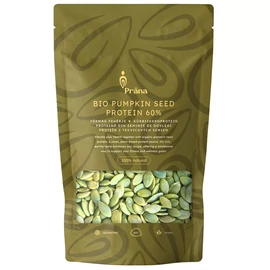 Prana bio tökmag fehérjepor 250 g csomagban, finomra őrölt zöldes növényi fehérjepor, konyhai felhasználásra előkészítve.