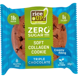 Rice Up Zero Cookies tripla csokoládé ízű kollagénes protein keksz 60 g, gluténmentes zab alapú fehérjedús snack csokoládés krémmel