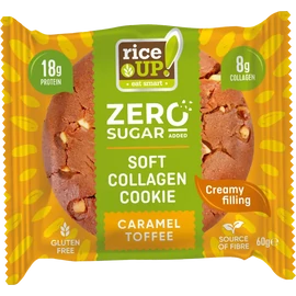 Rice Up Zero Cookies karamell ízű kollagénes protein keksz 60 g, gluténmentes zab alapú fehérjedús snack karamell krémmel