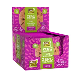 Rice Up Zero Cookies vanília ízű kollagénes protein keksz kínáló 12x60 g, gluténmentes zab alapú fehérjedús snack vaníliás krémtöltelékkel