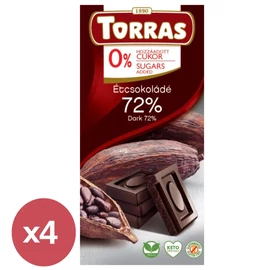 Torras Vegán étcsokoládé 72% hozzáadott cukor nélkül 4x75 g
