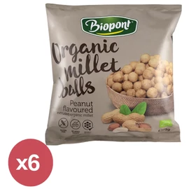Biopont Extrudált kölesgolyó földimogyorós 6X75 g – gluténmentes, vegán snack