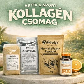 Aktív és Sport Kollagén Csomag marhakollagén peptidekkel, étkezési zselatinnal, aszkorbinsavval és Q10 koenzim kapszulával