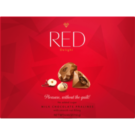 RED Delight Tejcsokoládé Praliné Mogyoró és makadámdió töltelékkel édesítőszerekkel 132 g