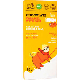 Super Fudgio Bio Vegán 50% sós-karamellás étcsokoládé (gluténmentes) 50 g - Reform Nagyker