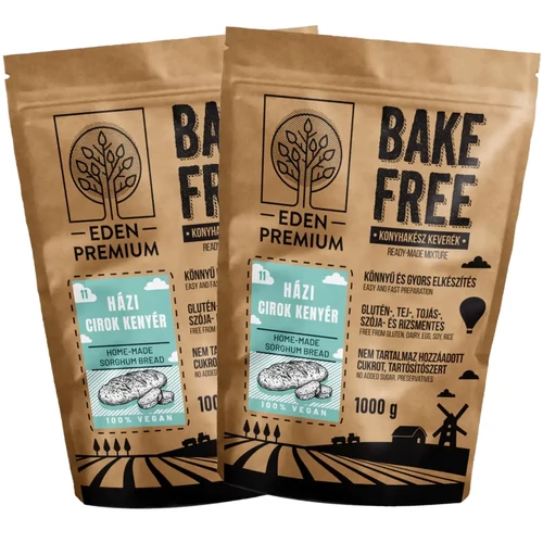 Eden Premium Bake-Free házi cirokkenyér lisztkeverék DUO 2×1000 g – gluténmentes vegán kenyérliszt magyar termék csomag