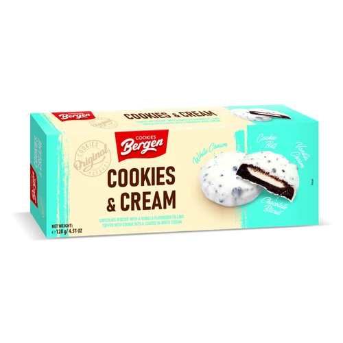 Bergen Cookies & Cream kakaós sütemény tejkrémes töltelékkel HCM 128 g