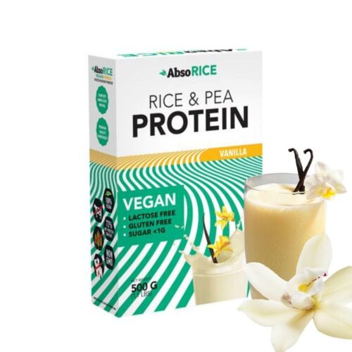 AbsoRICE vanília ízű vegán fehérjepor 500 g (gluténmentes)