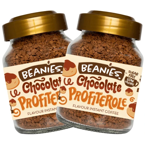 Beanies Chocolate Profiterole ízű instant kávé DUO 2x50 g, üveges cukormentes desszert aromájú kávépor csomag