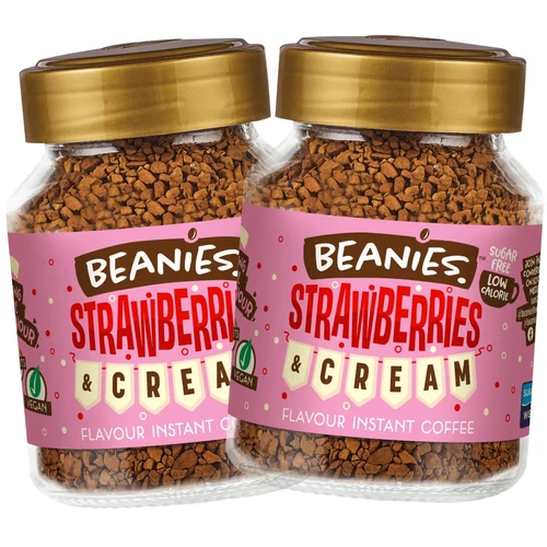 Beanies Strawberries & Cream ízű instant kávé DUO 2x50 g – cukormentes, gyümölcsösen krémes kávé