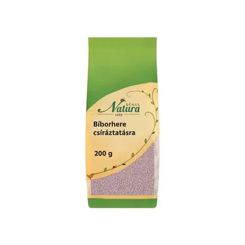 Dénes Natura bíborhere csíramag 200 g csomagolásban, apró magvak otthoni csíráztatáshoz, zöld csíra nevelésére alkalmas.