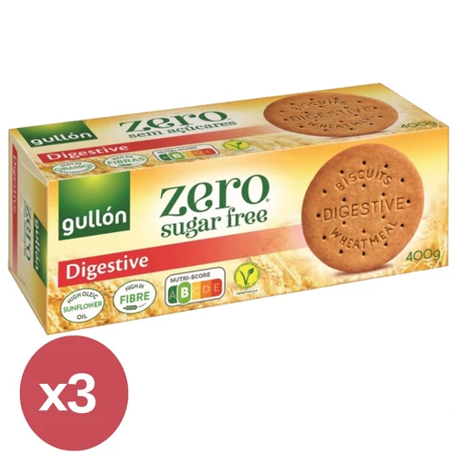 Gullón Digestive ZERO korpás keksz 3x400 g – cukormentes, rostban gazdag keksz