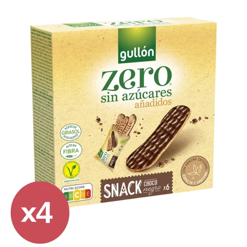 Gullón ZERO Snack Teljes kiőrlésű szelet étcsokoládé bevonattal 4x150 g – cukormentes, rostban gazdag snack