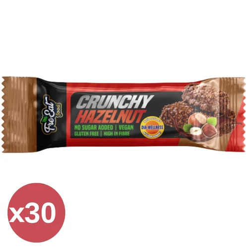 Dia-Wellness FreEat Food Crunchy Hazelnut 30 g törökmogyorós szelet csomagolásban, hozzáadott cukor nélkül, édesítőszerekkel, vegán és gluténmentes változat.