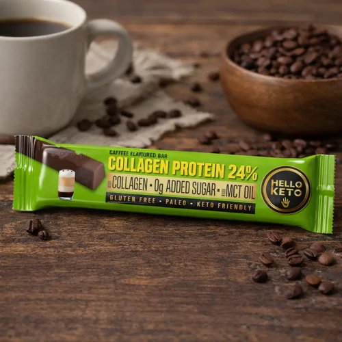 Hello Keto Kávé ízű kollagénprotein szelet édesítőszerekkel 40 g