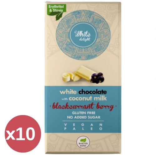 Health Market White Delight feketeribizlis fehér csokoládé 10x80 g kínáló csomag, látható ribizliszemekkel