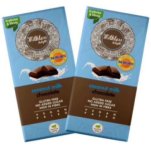 Dia-Wellness – Health Market Kókusztejes csokoládé DUO 2×80 g – vegán, gluténmentes, tejmentes táblás csokoládé dupla kiszerelésben
