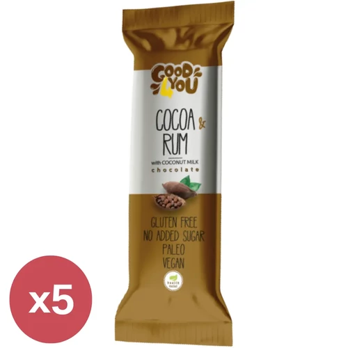 Health Market Good4You kakaós-rumos szelet 5×25 g – kókusztejes csokoládéval bevont, vegán és gluténmentes szeletek csomagban