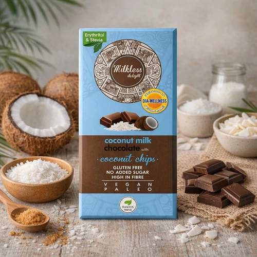 Dia-Wellness - Health Market Milkless Delight Kókusztejes csokoládé kókuszchipsszel 80 g