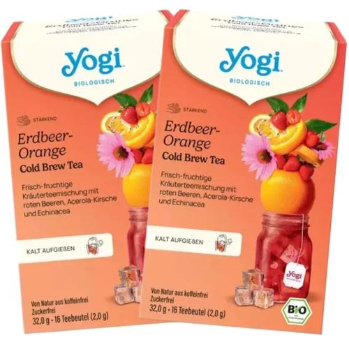 YOGI TEA BIO Epres-narancsos jeges tea DUO 32x1,8 g – bio hibiszkusz acerola echinacea epres narancsos jeges tea DUO kiszerelésben, cukormentes
