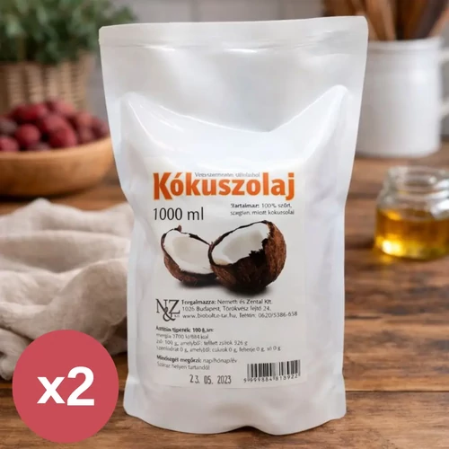 N&Z Kókuszolaj tasakos 1000 ml csomagolás, 100% szűrt, hidegen sajtolt kókuszolaj