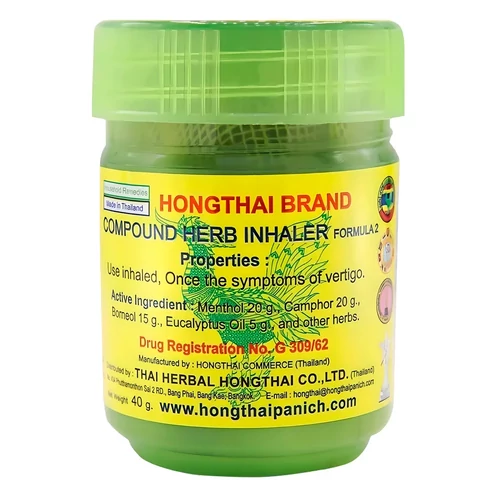 Hongthai zöld gyógynövényes inhalátor csavaros kupakkal, mentolos illóolajos thai inhaláló kis méretű tégelyben
