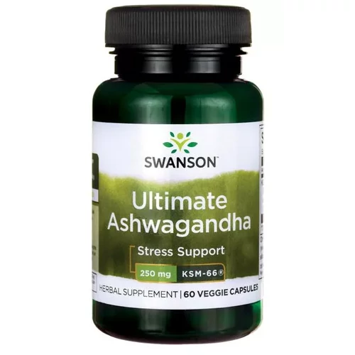 Swanson Ultimate Ashwagandha 250 mg KSM-66 60 kapszula, standardizált Withania somnifera gyökérkivonat vegán kapszulás kiszerelésben