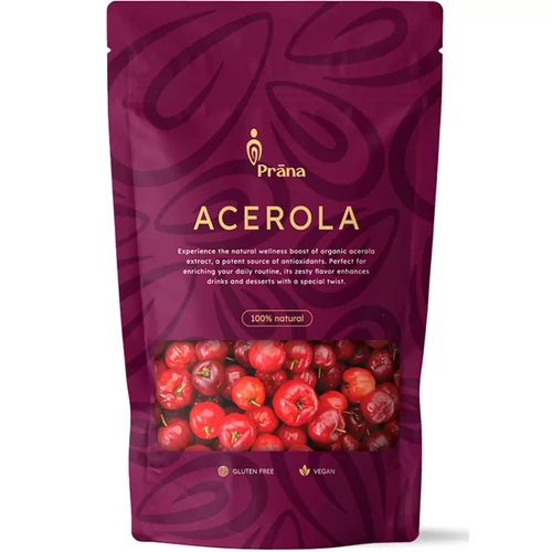Prana Acerola por 100 g kiszerelésben, finom őrlésű acerola cseresznyepor, amely italokhoz, smoothie-khoz és joghurthoz egyszerűen adagolható mindennapi használatra.