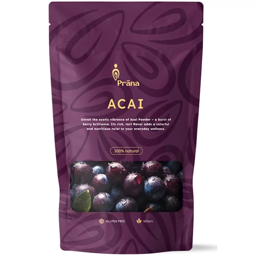 Prana acai por 60 g csomagolásban, finom őrlemény smoothie-k, joghurt és zabkása kiegészítéséhez, könnyen adagolható, mindennapi felhasználásra alkalmas.