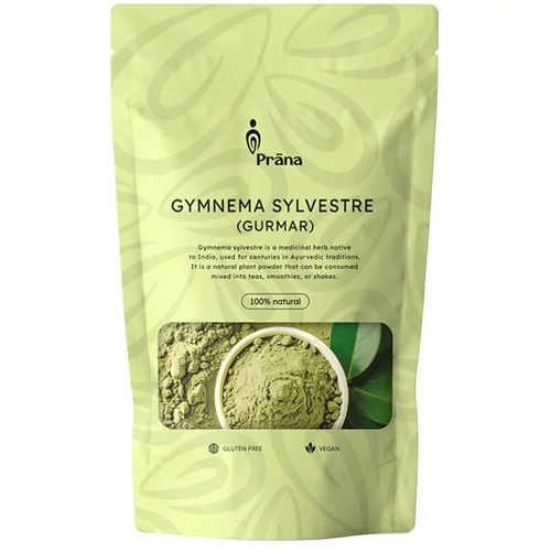 Prana Gymnema Sylvestre (Gurmar) por 100 g kiszerelésben, finomra őrölt növényi alapanyag teákhoz, turmixokhoz vagy ételekhez, könnyen adagolható formában.