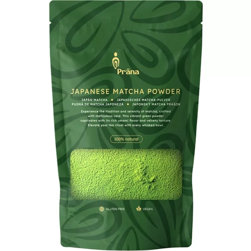 Prana japán matcha por 60g kiszerelés, finomra őrölt élénkzöld zöld tea por latte, tea és desszert készítéshez.